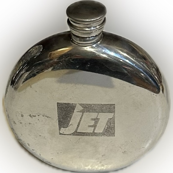 VTG JET SHEFFIELD ENGLAND PEWTER FLASK SILVER JET PROMOTION LIQUOR BAR DRINKS - Picture 2 of 11
